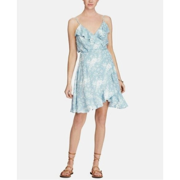 Denim And Supply Ralph Lauren Dress Womens Large Blue Floral Wrap Ruffle Flirty - Picture 1 of 8